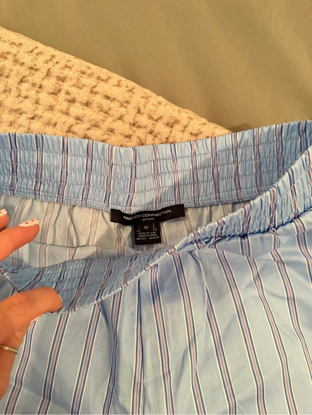 French Connection 100% Cotton Boxer Shorts Light Blue & White Striped XS